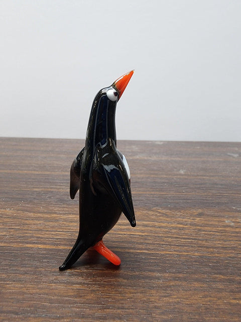 Naturally Colored Glass Figurine - Handcrafted - Penguin Design