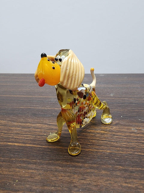 Naturally Colored Glass Figurine - Handcrafted - Dog W Marble Pattern Body