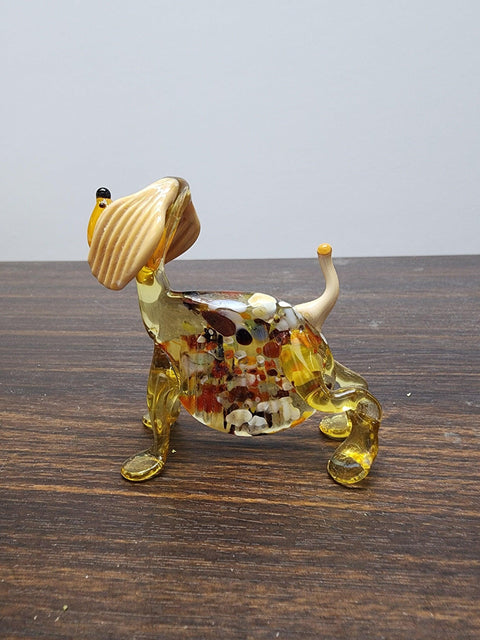 Naturally Colored Glass Figurine - Handcrafted - Dog W Marble Pattern Body