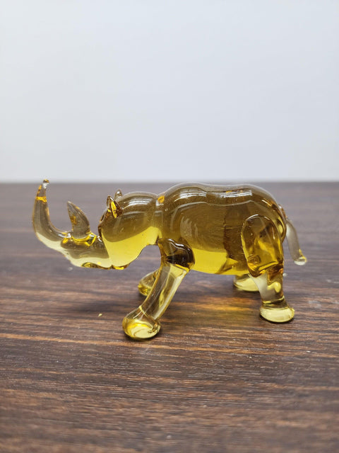 Naturally Colored Glass Figurine - Handcrafted - Rhino Design