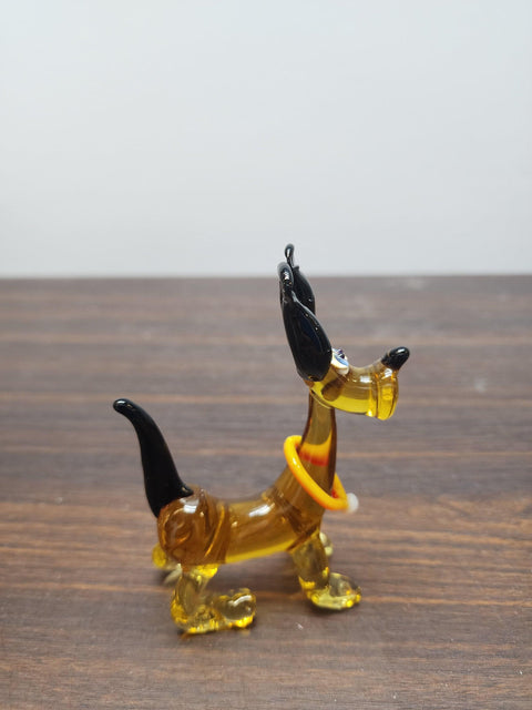 Naturally Colored Glass Figurine - Handcrafted - Dog W Moving Collar