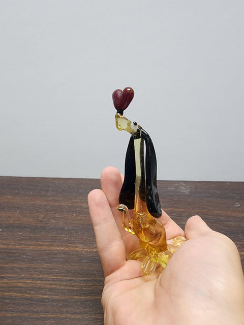 Naturally Colored Glass Figurine - Handcrafted - Dachshund w Heart Design