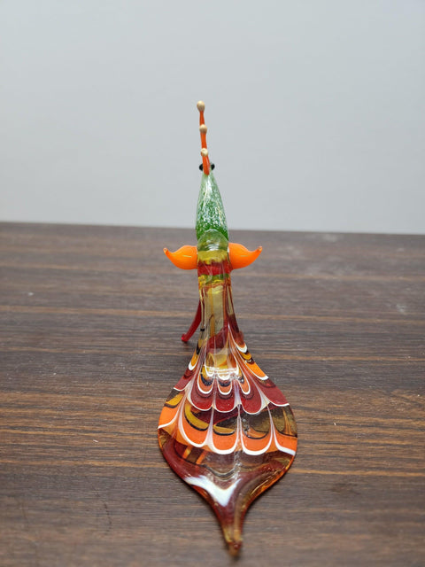 Naturally Colored Glass Figurine - Handcrafted - Peacock Design